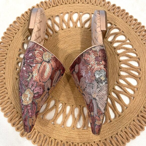 Birdies The Dove Women's Sequin Slip On Floral Slippers Pink Metallic Size 9 - Picture 4 of 11